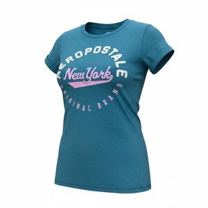Aeropostale Womens Classic Crew Graphic T-Shirt Teal Blue New York Logo Large